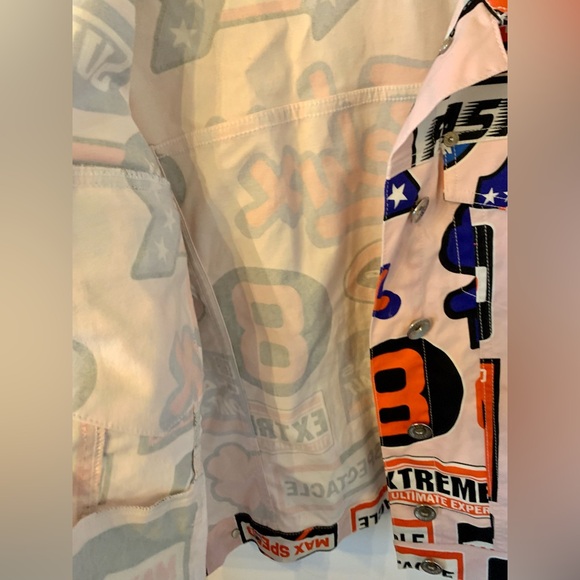 LOVE MOSCHINO Racing, All Over Print, Multicolored Bold Moto Style Fun Jacket,10 - Picture 6 of 14